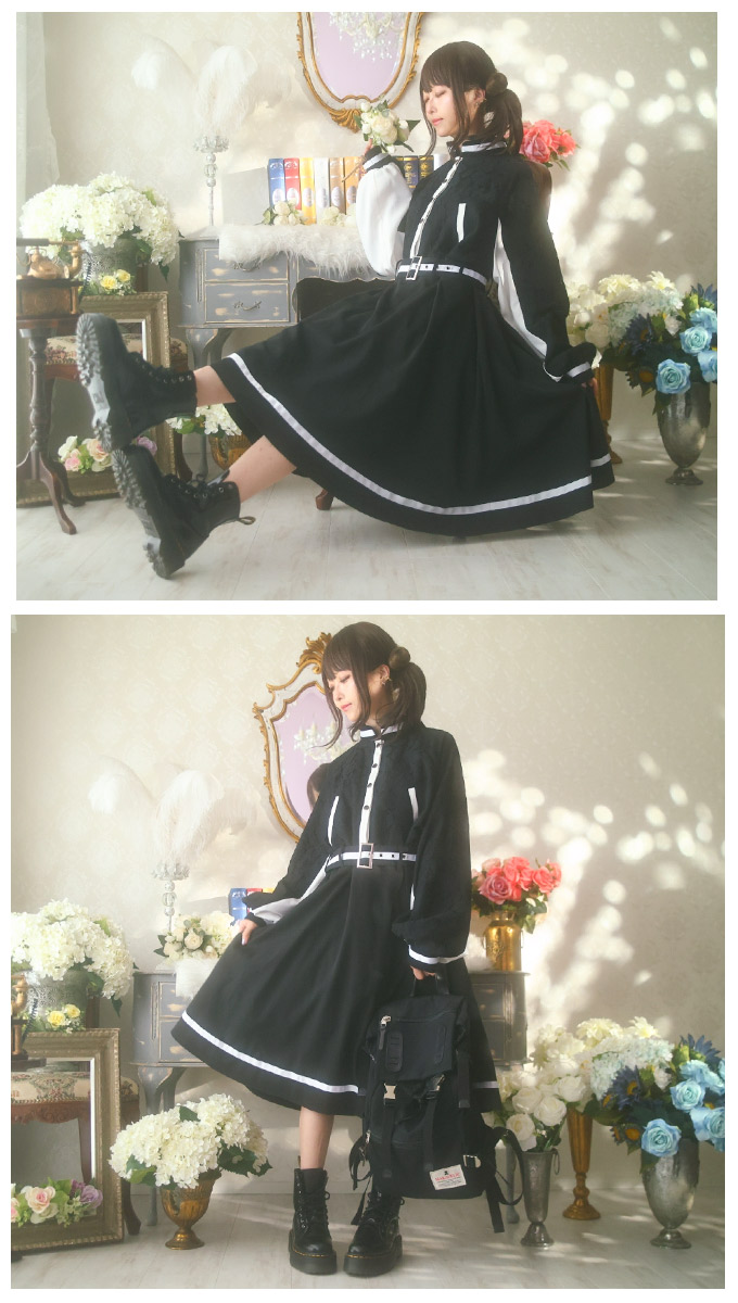 ワンピース ミディアム丈 スカジャン 重ね着風 ドッキング レース