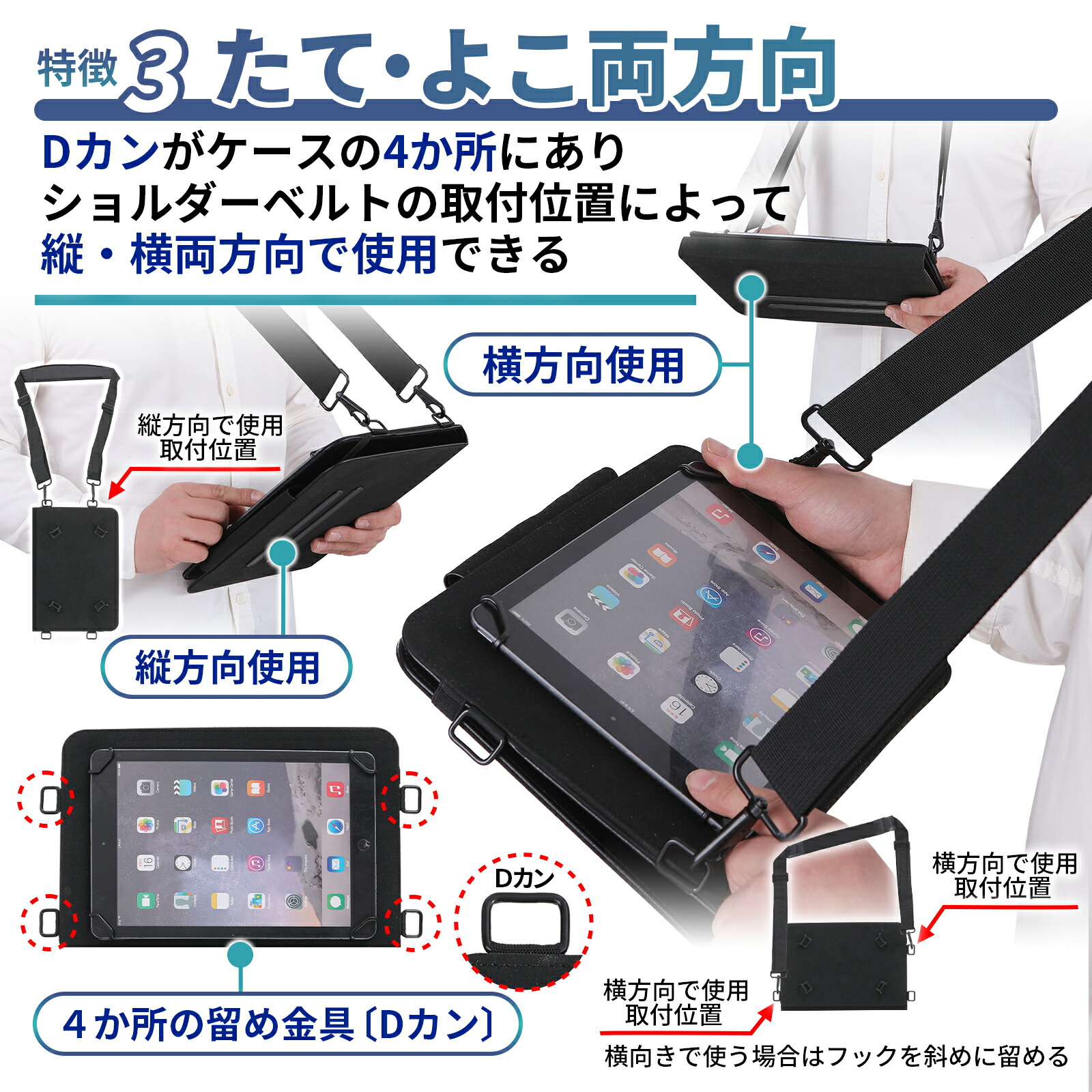 楽天市場】首掛けタブレットホルダー 8.5～11インチ対応 ショルダー