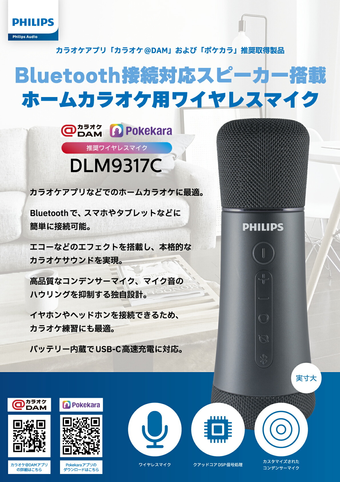 楽天市場】PHILIPS DLM9317C カラオケ用 Bluetooth ワイヤレスマイク