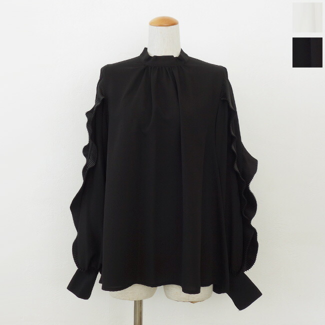 anana (アナナ) ブラウス 袖プリーツデザイン ジョーゼット スタンド