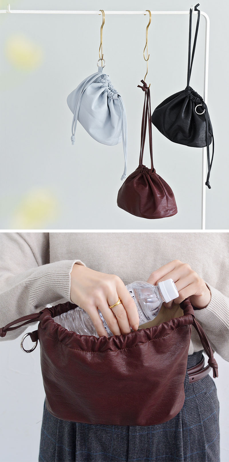 楽天市場】バッグとしても使える 柔らか フェイクレザー 巾着ポーチ