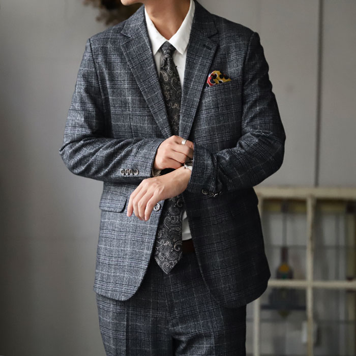 チェック柄 スーツ メンズ ジャケット パンツ 上下 送料無料・メール便