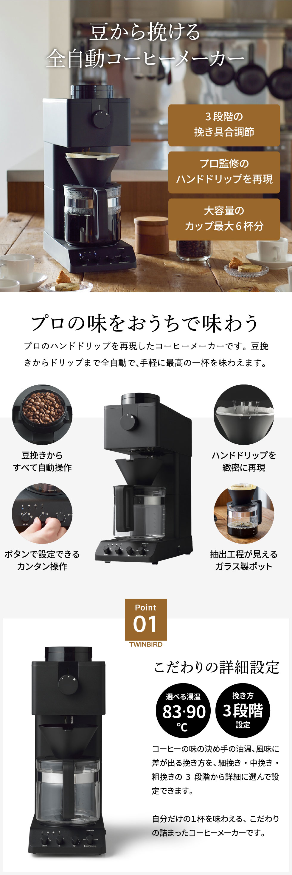 楽天市場】ツインバード 全自動コーヒーメーカー 6杯用 CM-D465B