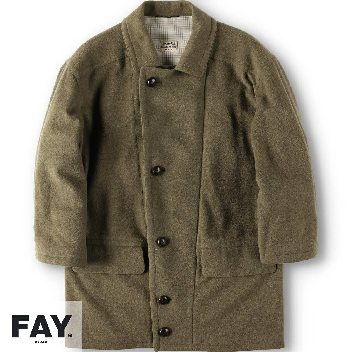 古着 80年代 エルメス HERMES カシミア混 ウールハーフコート メンズL