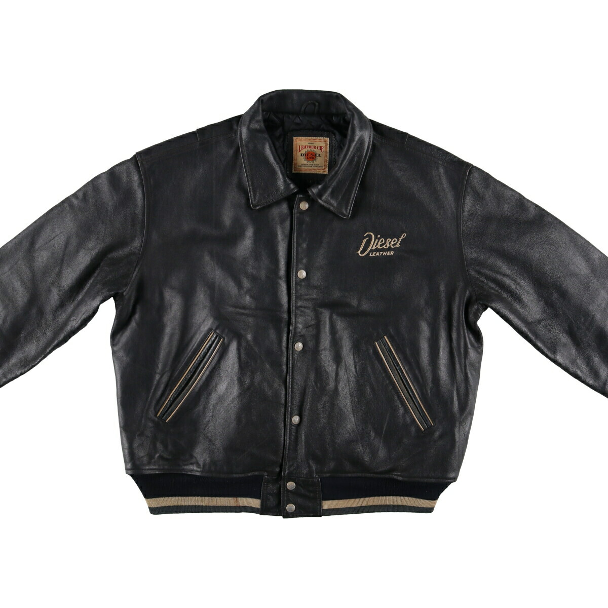 DIESEL スタジャン レザー ジャケットワッペン刺繍 XS DIESEL
