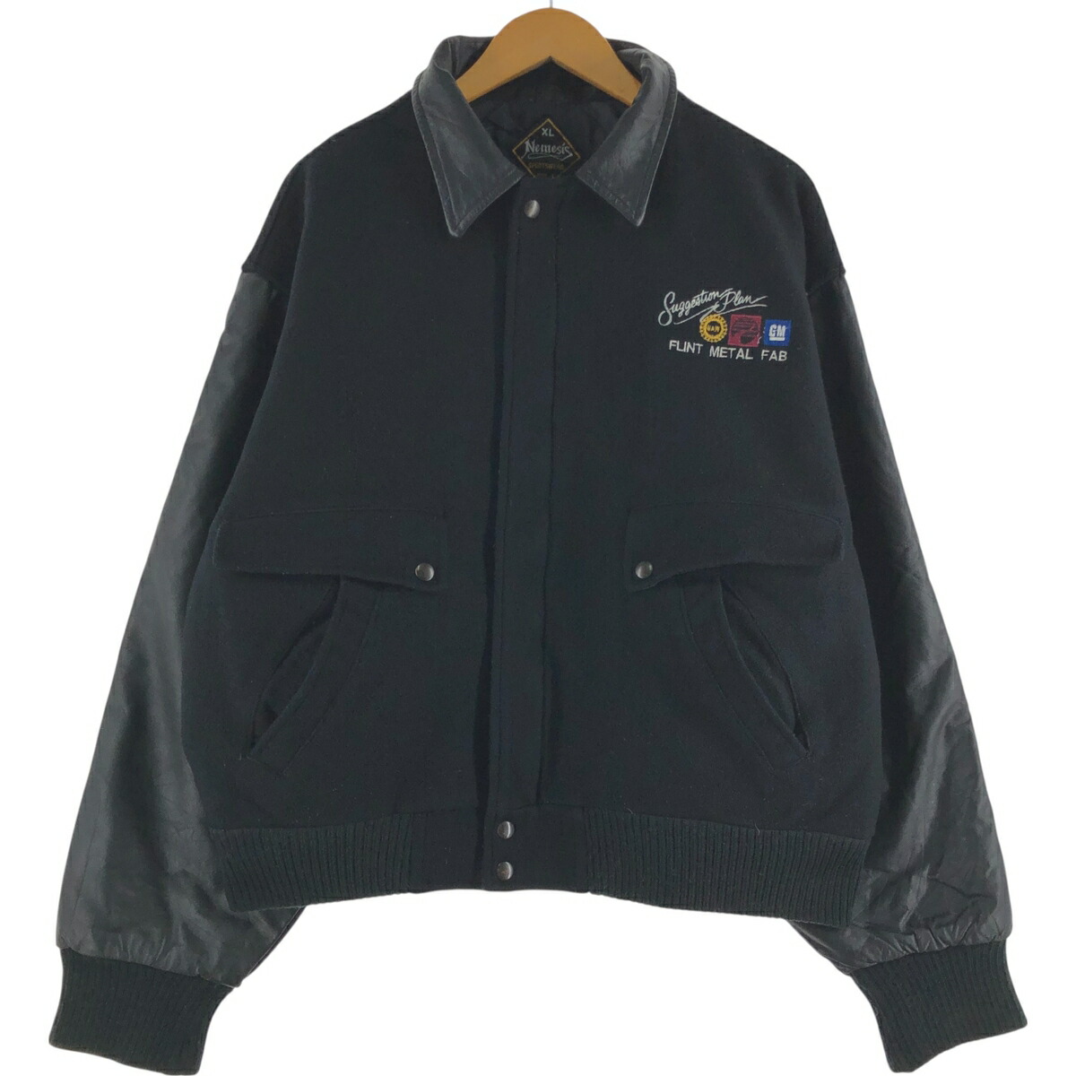 古着 90年代 Nemesis 襟付き 中綿入り 袖革ウールスタジャン アワード