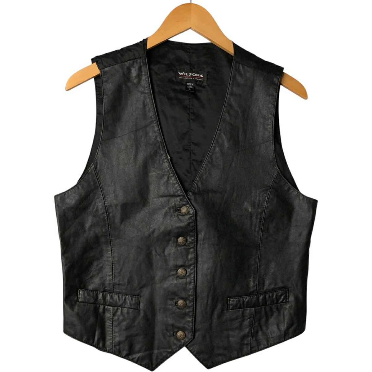 古着 80年代 ウィルソンズレザー WILSONS LEATHER 前開き レザーベスト