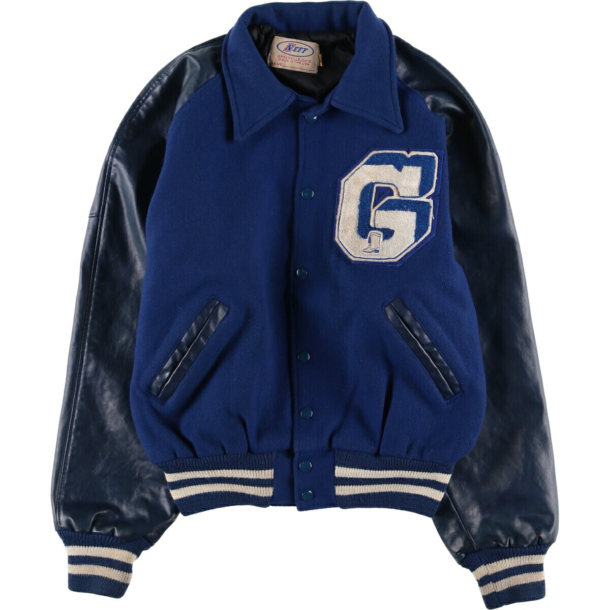 古着 90年代 NEFF 袖革ウールスタジャン アワードジャケット バー