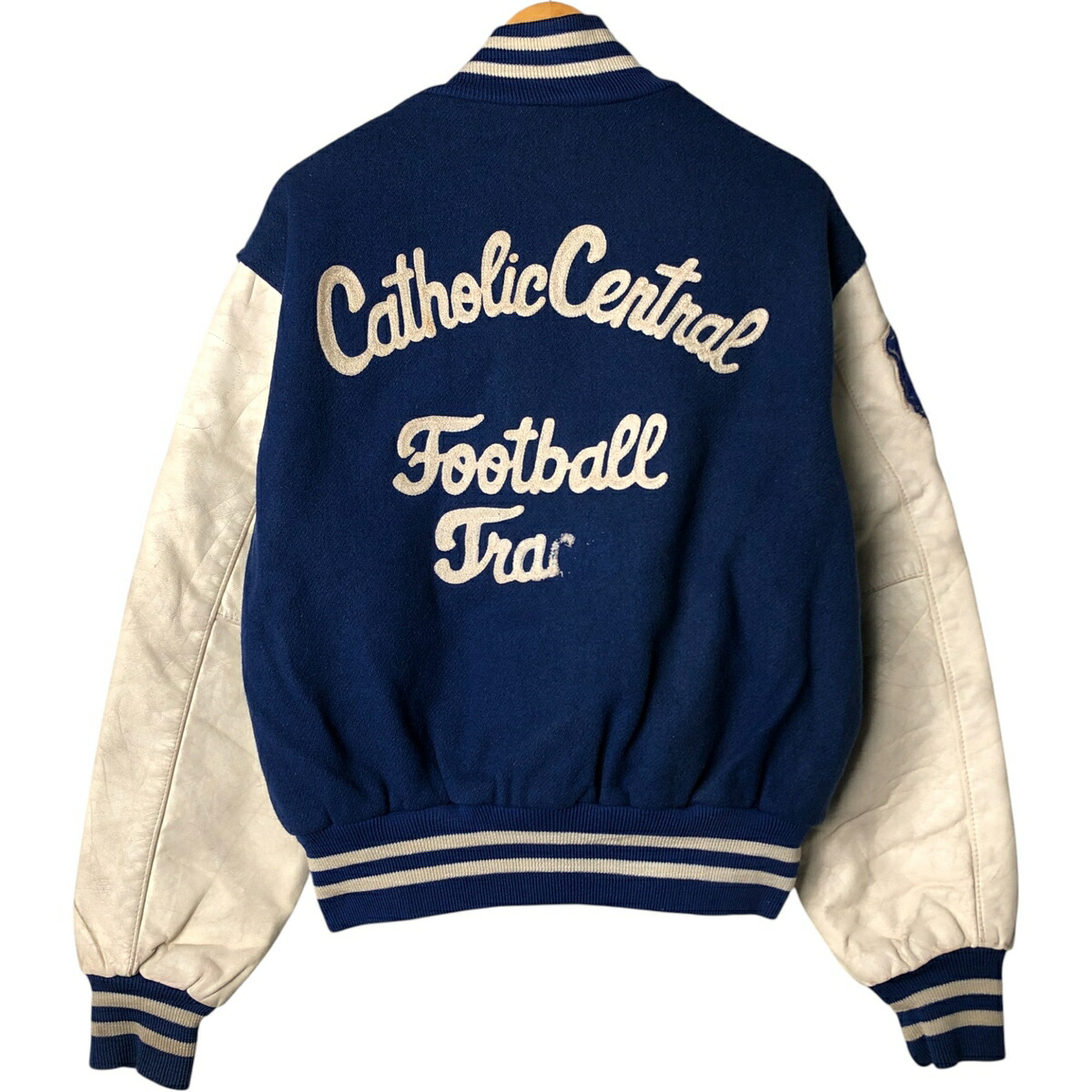 古着 ホロウェイ HOLLOWAY 袖革ウールボタンスタジャン バーシティ