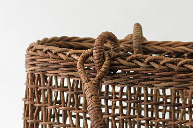 透かし編みあけび籠(国産材/中サイズ/リング取手)(約)幅34×マチ10.5