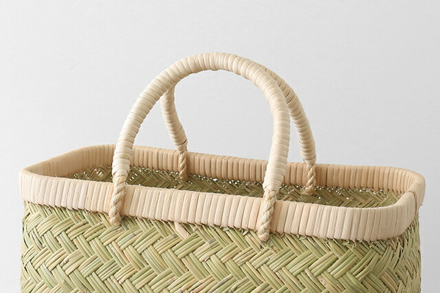 スズ竹市場かご(岩手県鳥越竹細工/籐ハンドル/力竹入り/ミニサイズ)(約