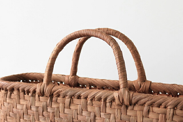 持ち手が短いやまぶどう籠 (網代編み/横長/中サイズ/A4サイズ収納)(約