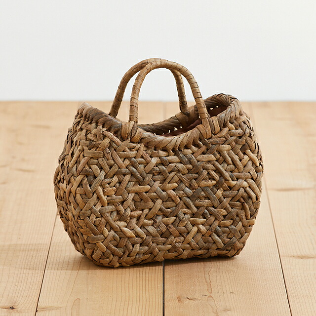 丸型くるみ籠(国産材/表皮/みだれ編み/中サイズ/柿渋染内布・ポケット