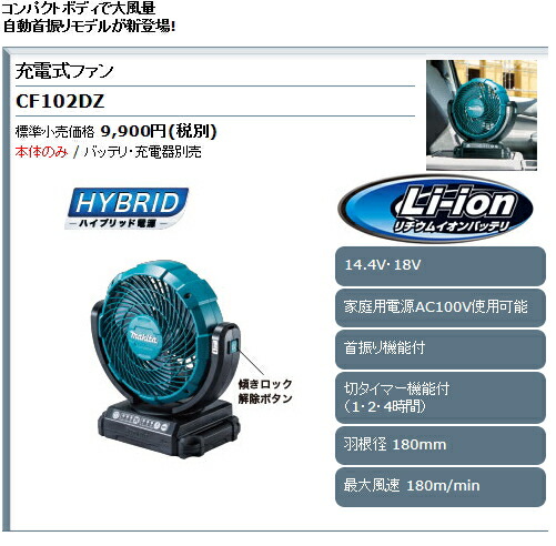 楽天市場】マキタ 扇風機 14.4/18V対応充電式ファン（羽根径180mm