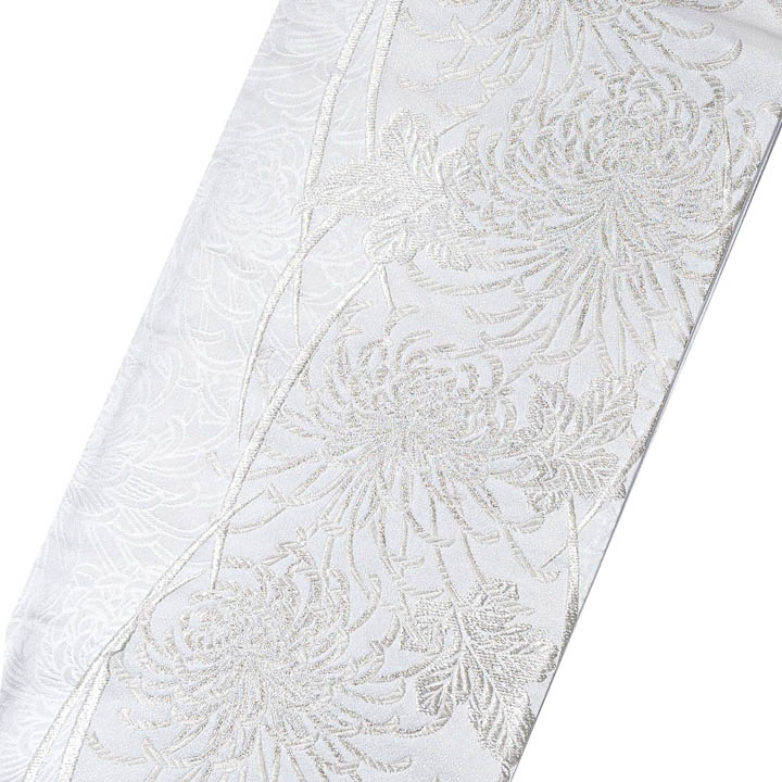 振袖 袋帯 単品「白地 白銀 糸菊」六通柄 日本製 お仕立て上がり 振袖