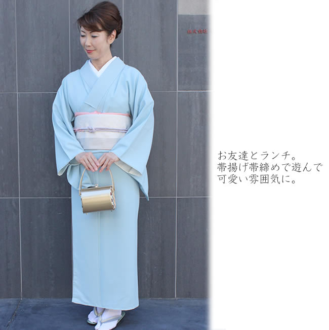 楽天市場】色無地 着物 洗える着物 袷 水色 ブルー M L ハナエモリ