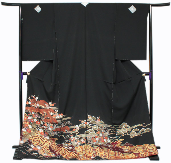 楽天市場】【正絹黒留袖 未仕立て 仮絵羽 鶴と宝尽し柄】礼装 黒留め袖