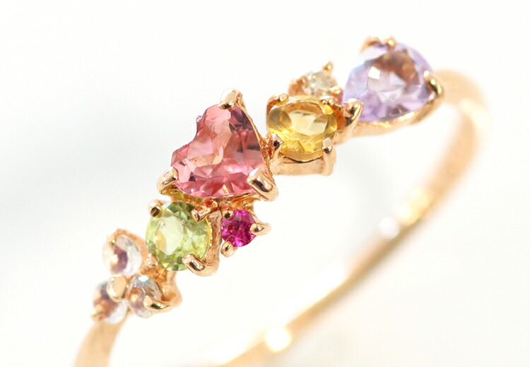 楽天市場】7色のマルチカラーストーン K18 K10 カラーゴールドリング