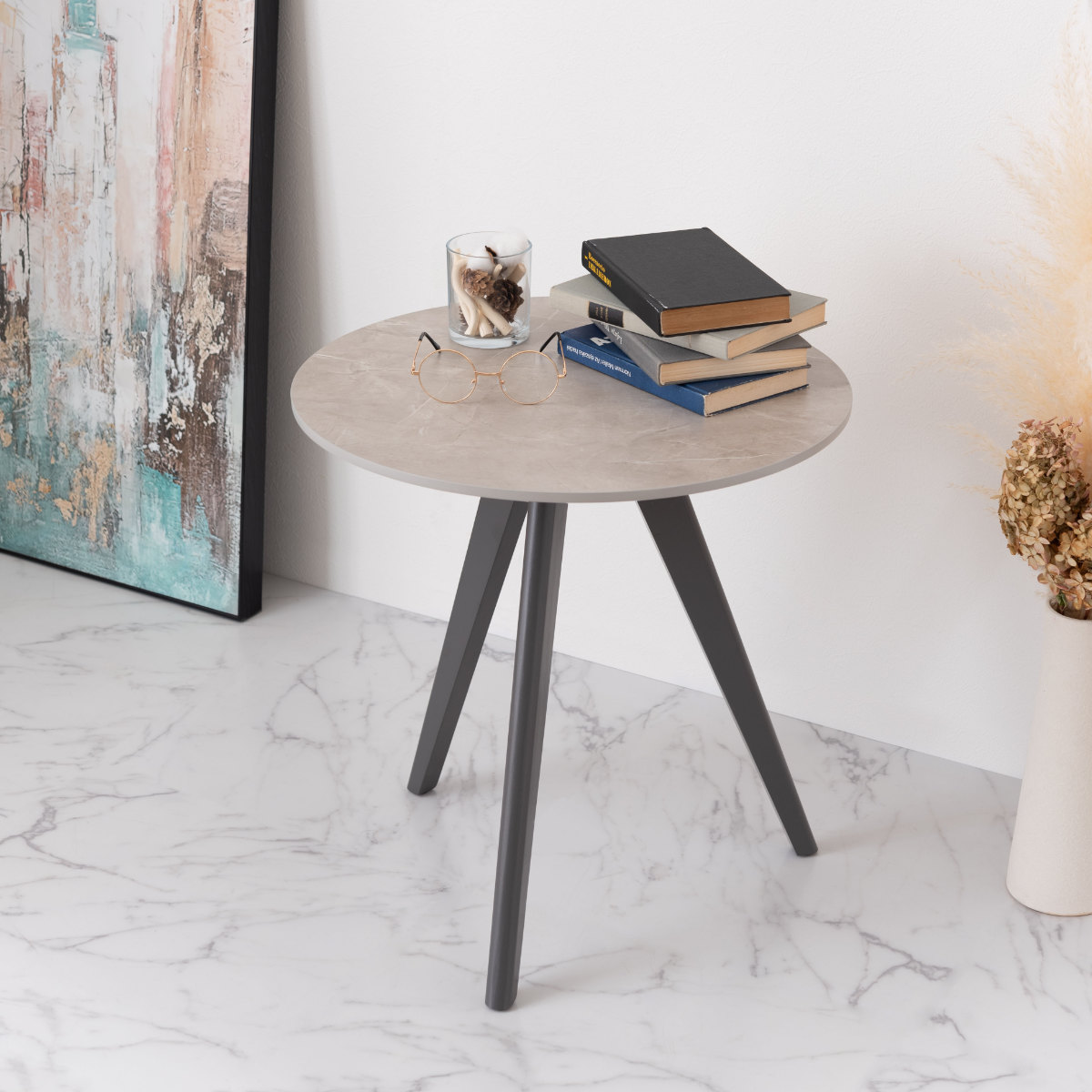 楽天市場】サイドテーブル 円型 直径50cm 高さ50cm 大理石調 ラウンド