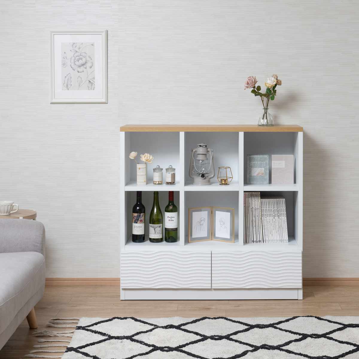 楽天市場】オープンラック 幅105cm ウェーブ模様 引出し2杯 日本製