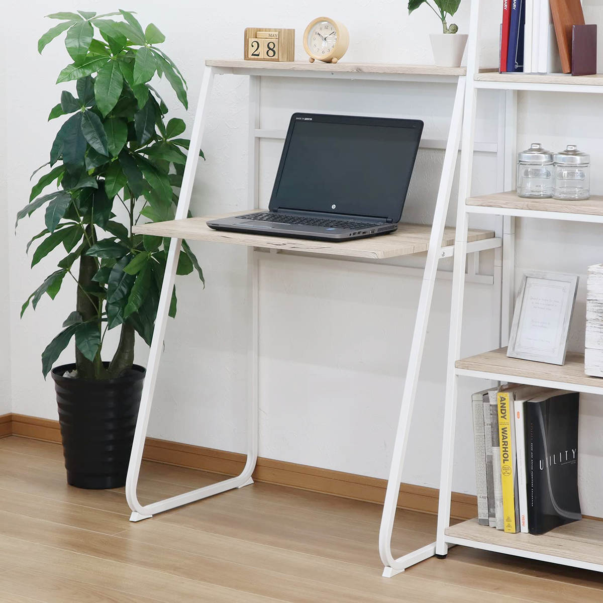 楽天市場】パソコンデスク 幅75cm ラック付き 木目調 （ デスク 幅 75