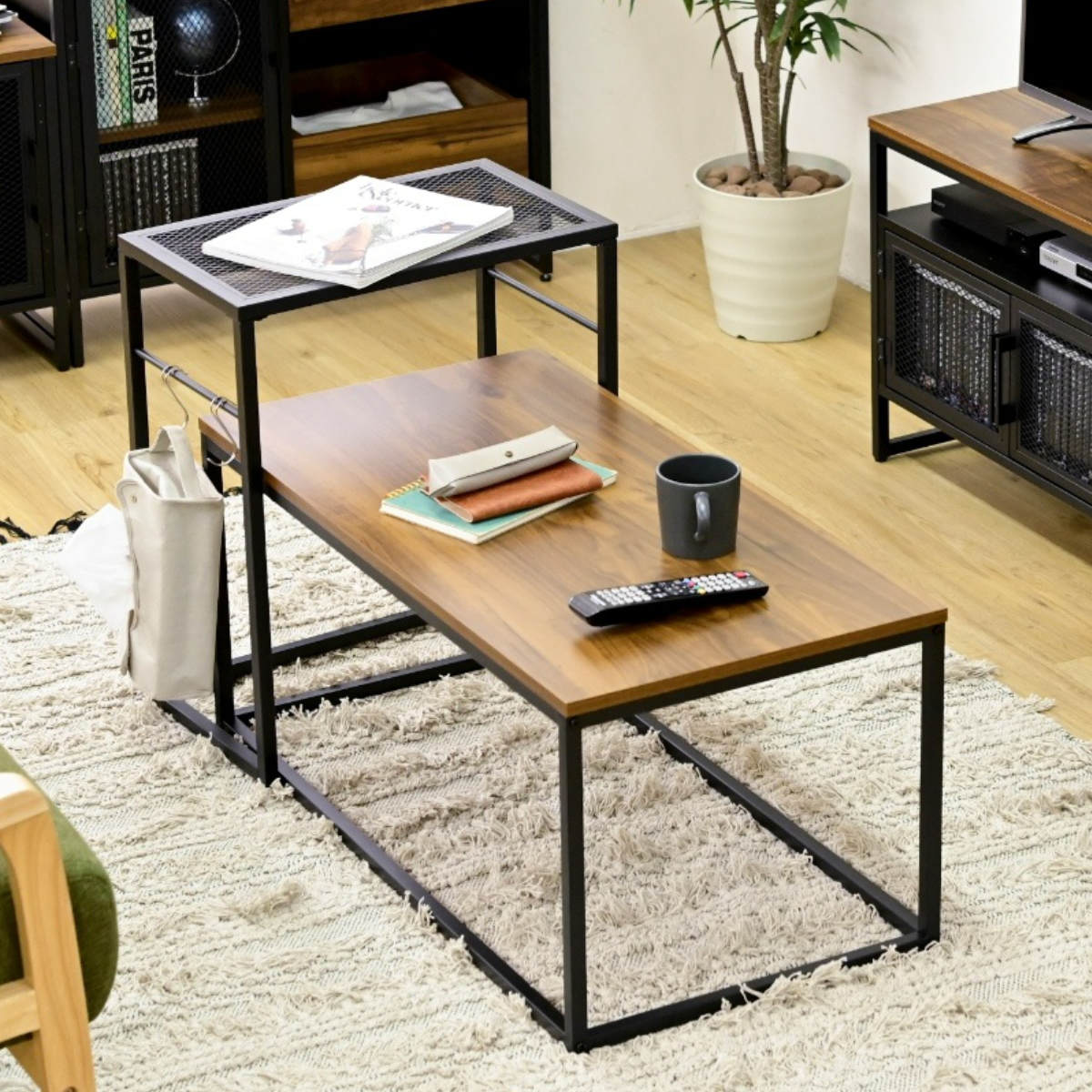 楽天市場】ネストテーブル ヴィンテージ調 サイドラック付 スチール