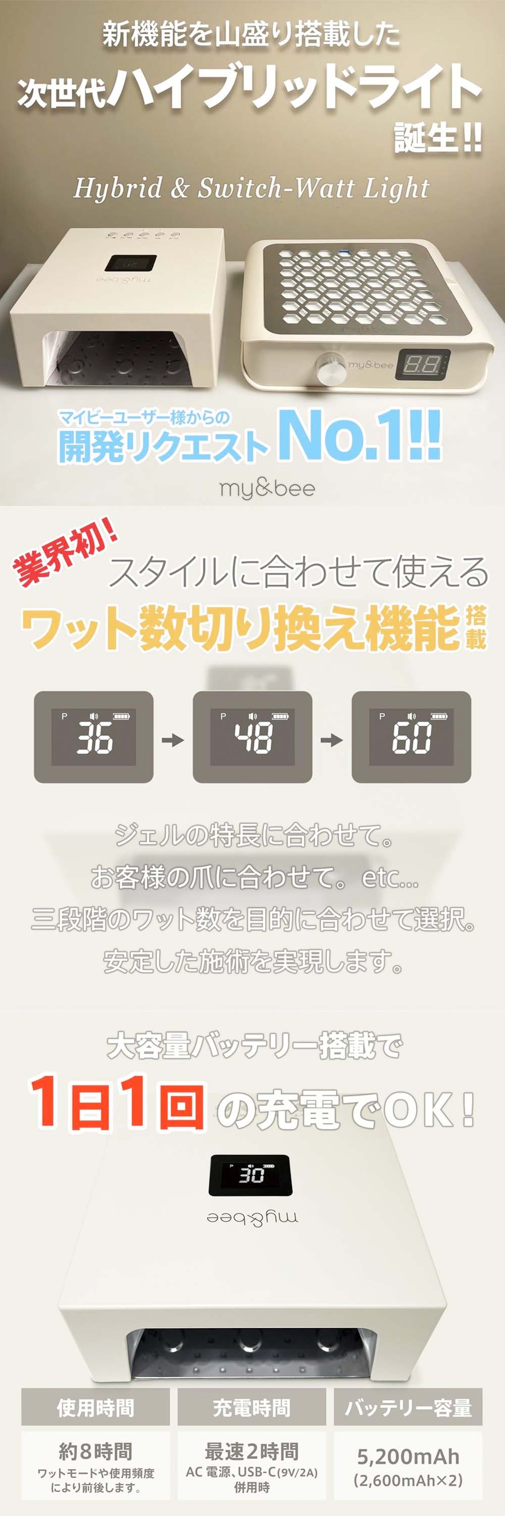 楽天市場】my&bee マイビー ハイブリッド&スイッチワットライト 60W