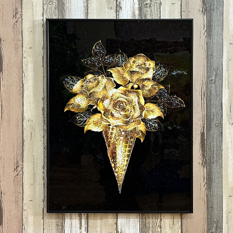 楽天市場】水晶パネル アートパネル 60×80cm 花束 黒フレーム付き