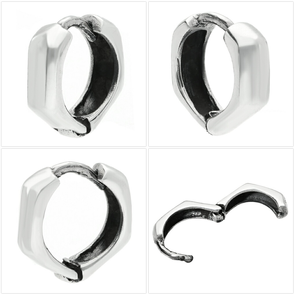 ヘキサゴン フープピアス ピアス 1P 片耳用 シルバー 925 リングピアス