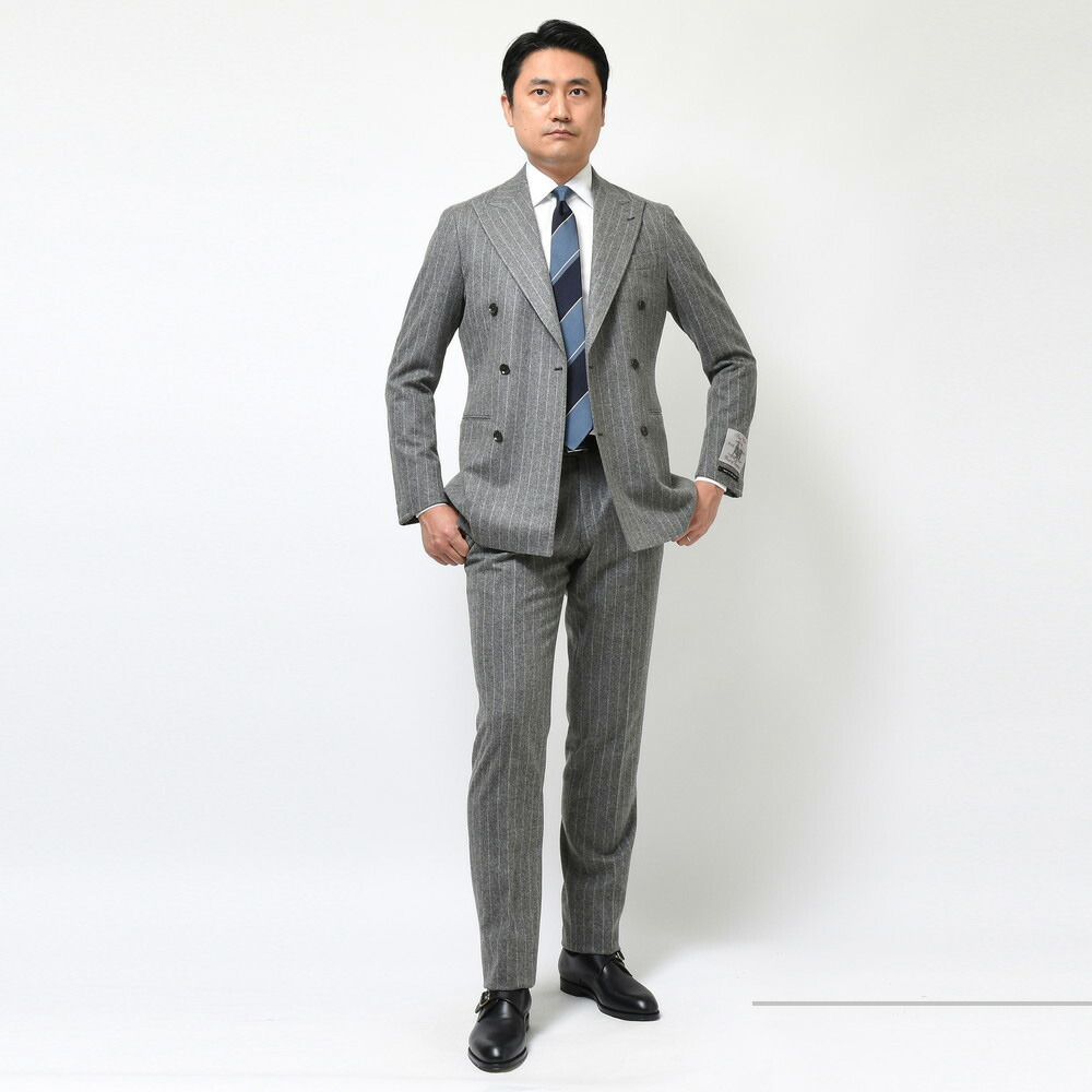 guji（グジ）ウールフランネルチョークストライプ6B1プリーツダブル