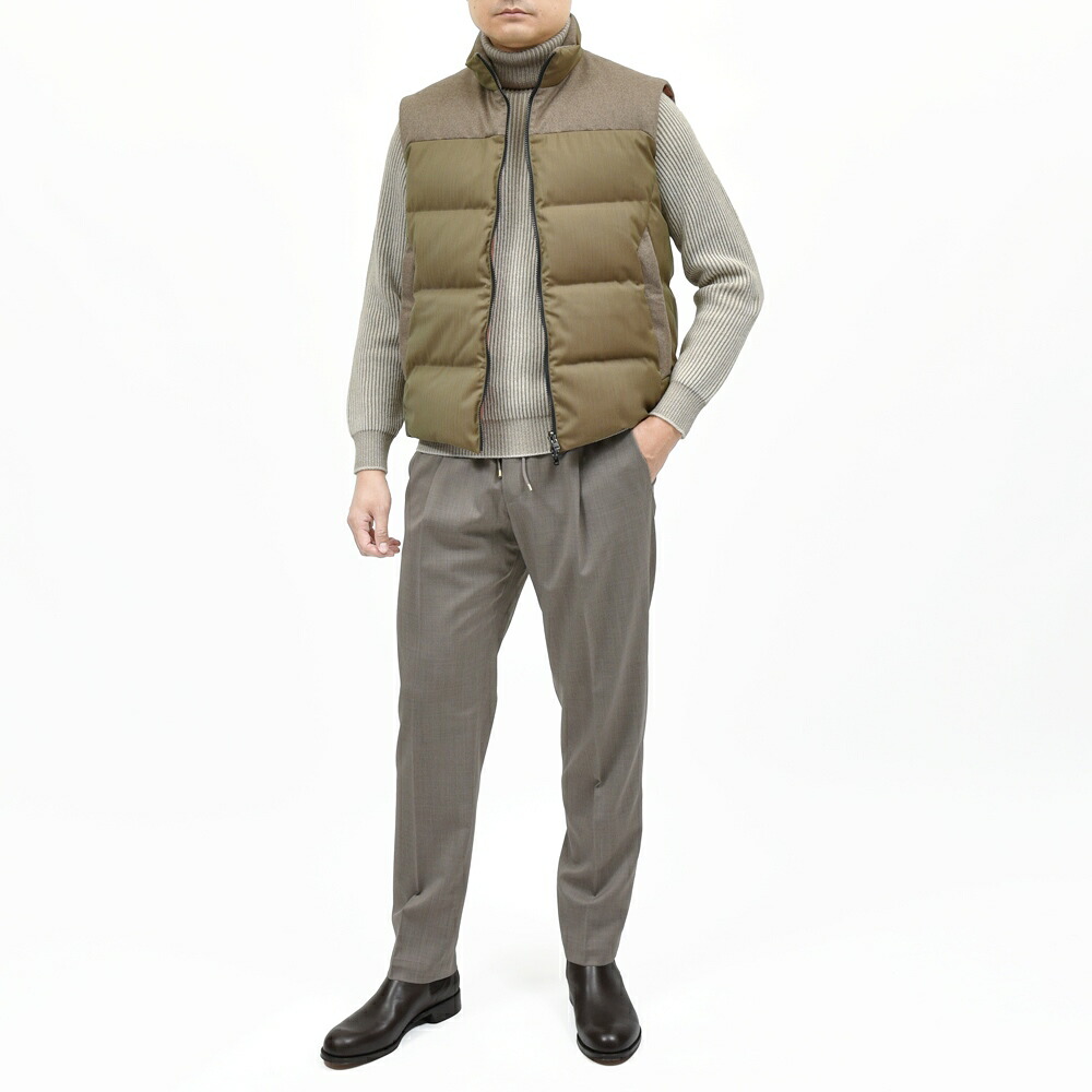 SEASE（シーズ）FEATHER VEST REVERSIBLE ウールナイロンヘリンボーン