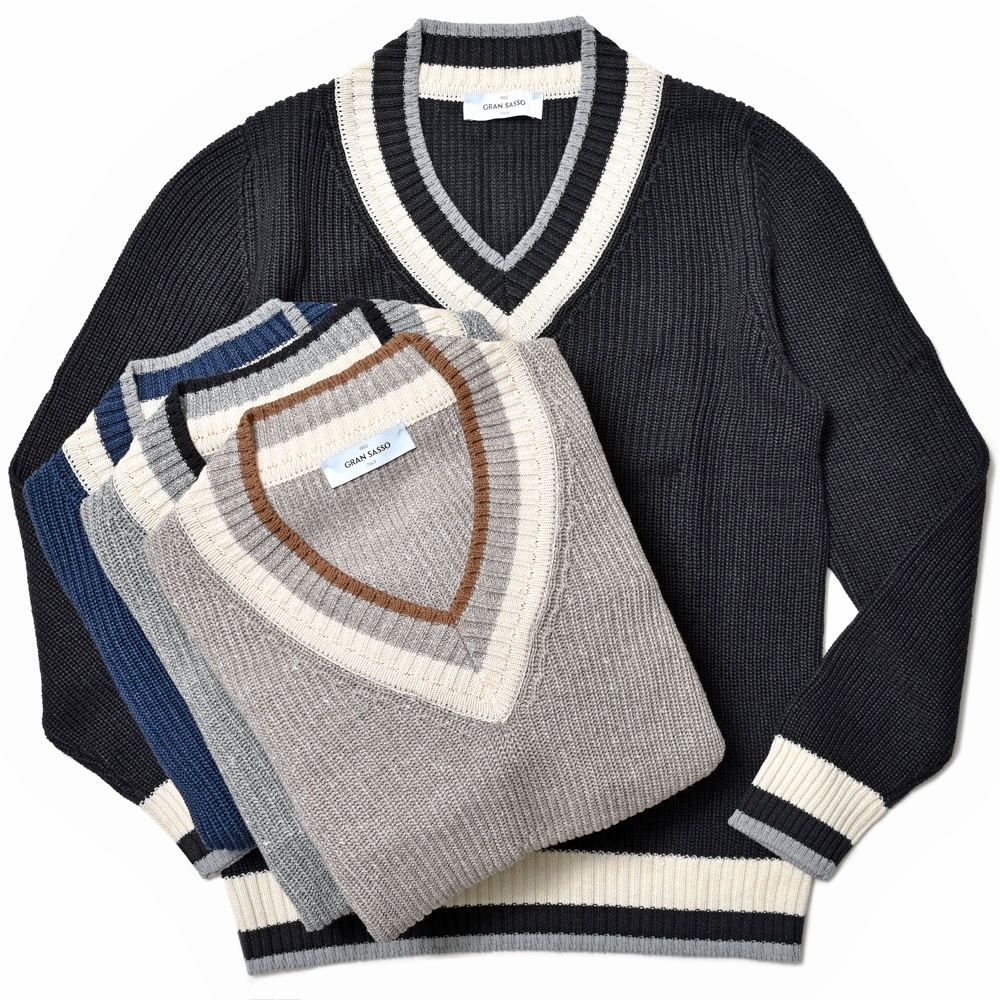SALE】GRAN SASSO（グランサッソ）ローゲージリネンコットンVネック