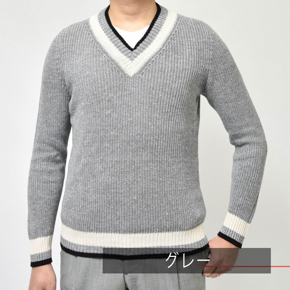 SALE】GRAN SASSO（グランサッソ）ローゲージリネンコットンVネック