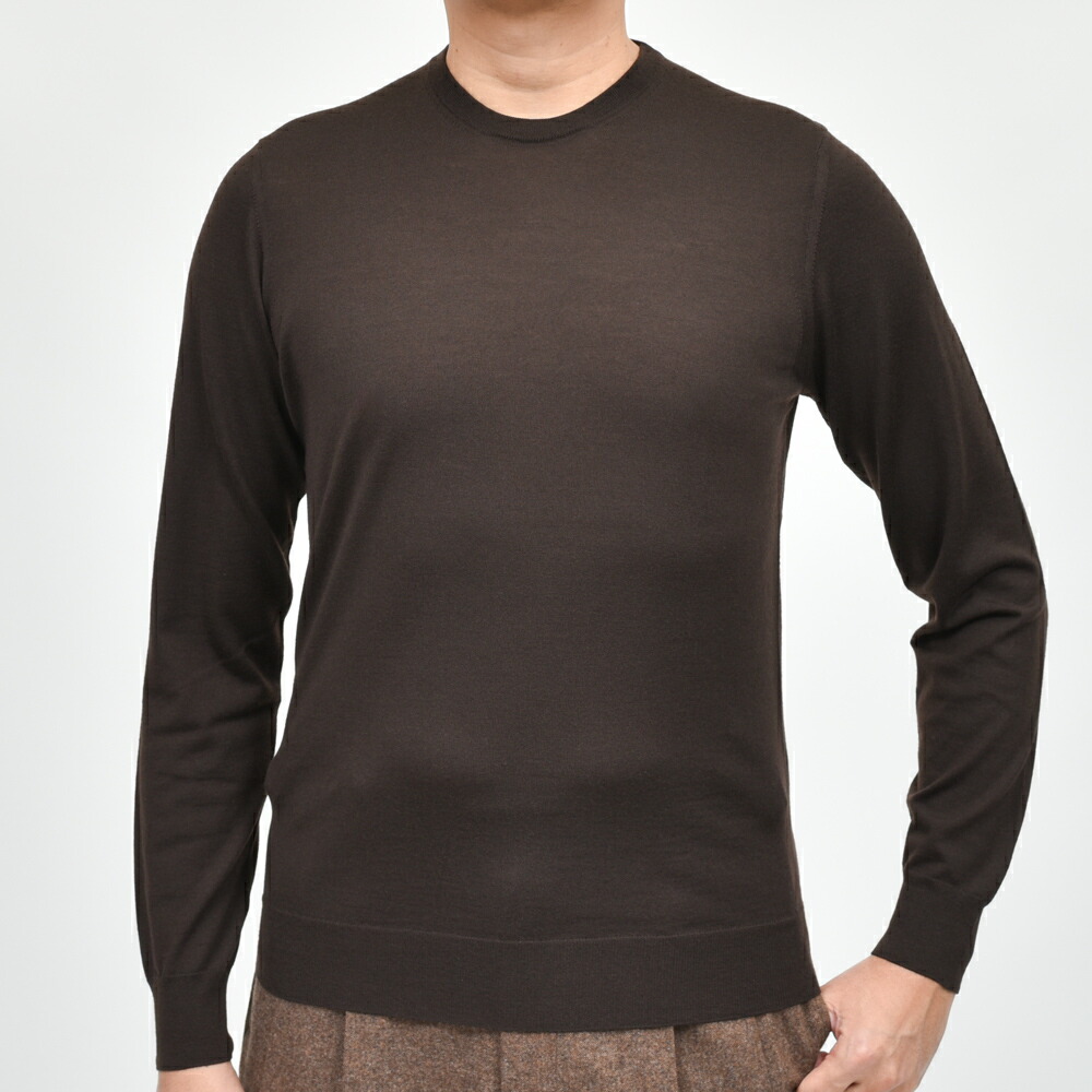 イタリア製】ドルモア メリノウール クルーネックニット 薄手 ブラウン