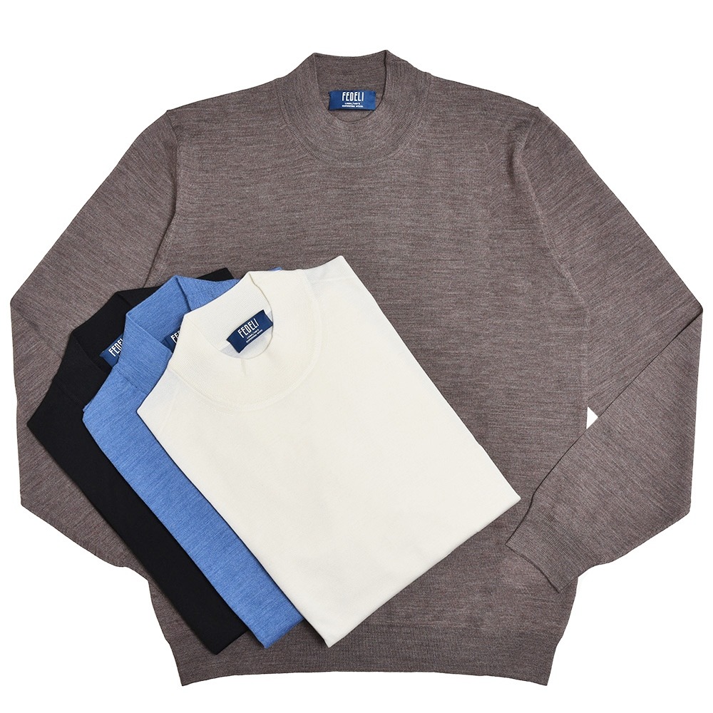 FEDELI（フェデリ）SUPER140'sハイゲージウールモックネックニット