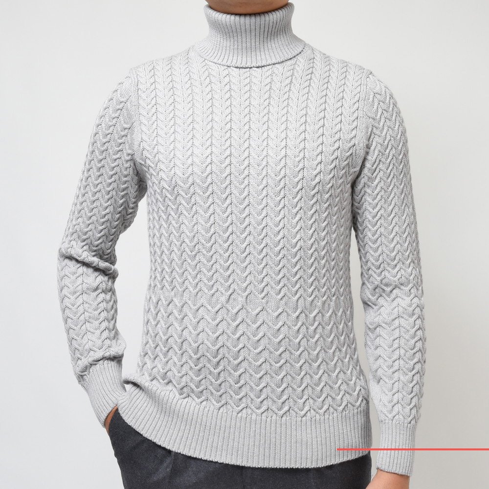 ZANONE（ザノーネ）7ゲージウールヘリンボーンケーブルタートルネック