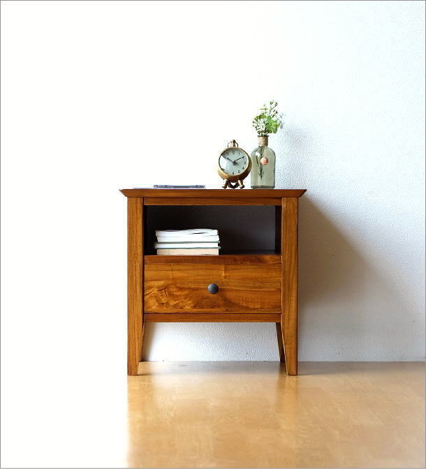 楽天市場】チーク無垢材 サイドテーブル 木製 総無垢材 ナイトテーブル