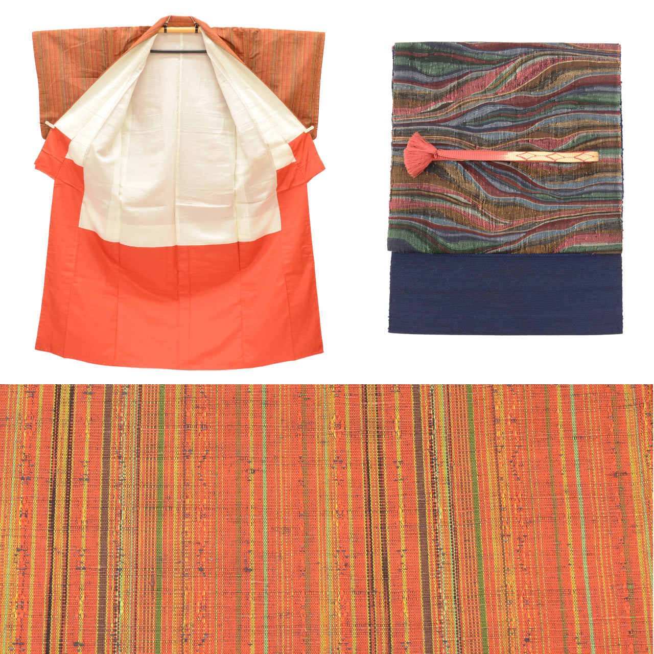 10%OFF☆P10倍／紬 名古屋帯 セット リサイクル着物 正絹 袷 帯締め