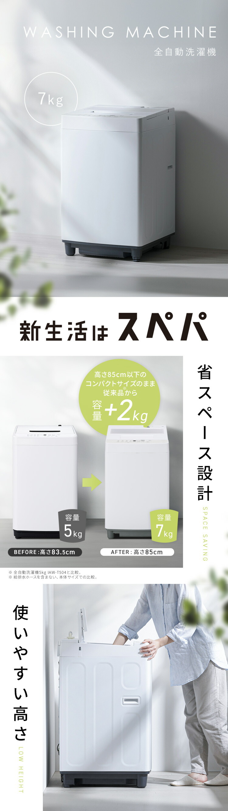 楽天市場】洗濯機 縦型 全自動洗濯機 7kg 7キロ スリム コンパクト