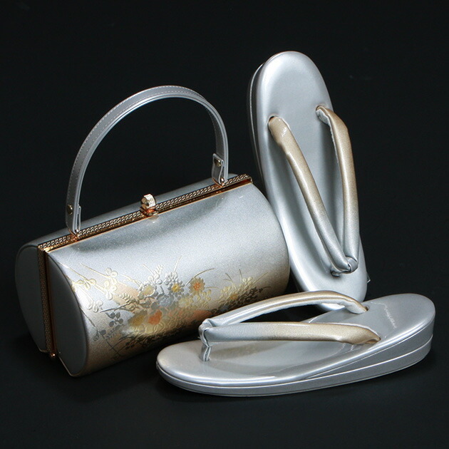 草履バッグセット【レンタル品】シルバー系-17 草履 バッグ セット
