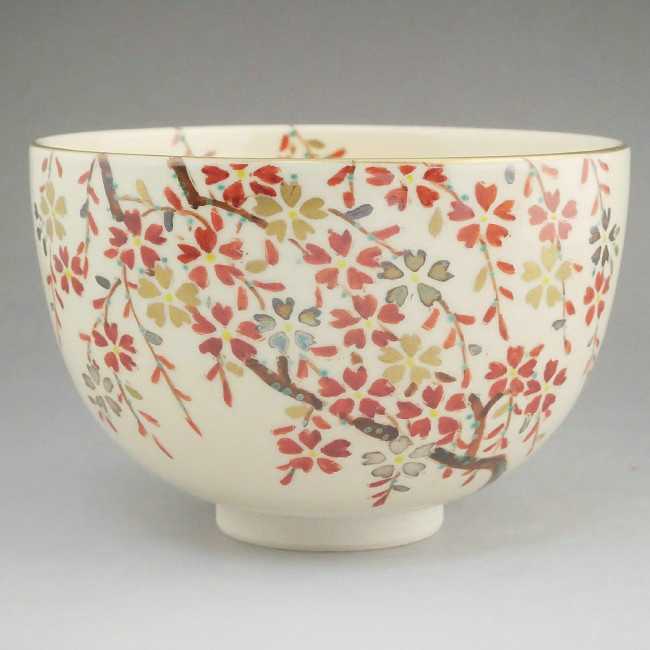 仁清しだれ桜 抹茶碗 宝泉 - 京焼清水焼 松韻堂