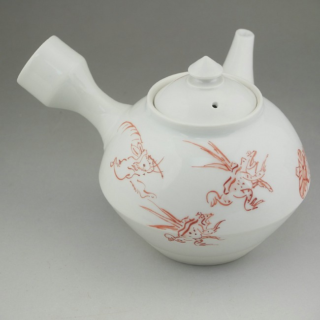赤絵鳥獣戯画そろばん急須 龍岳 - 京焼清水焼 松韻堂