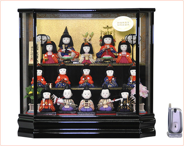雛人形木目込人形ケース入り三段十五人飾りセット【P81447
