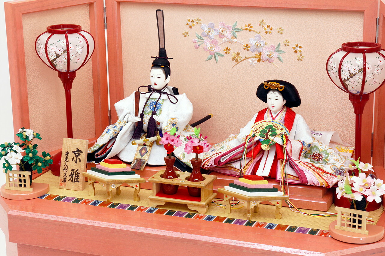 雛人形 収納飾りセット【P84218】 かわいい桜くり抜きピンク六角収納に