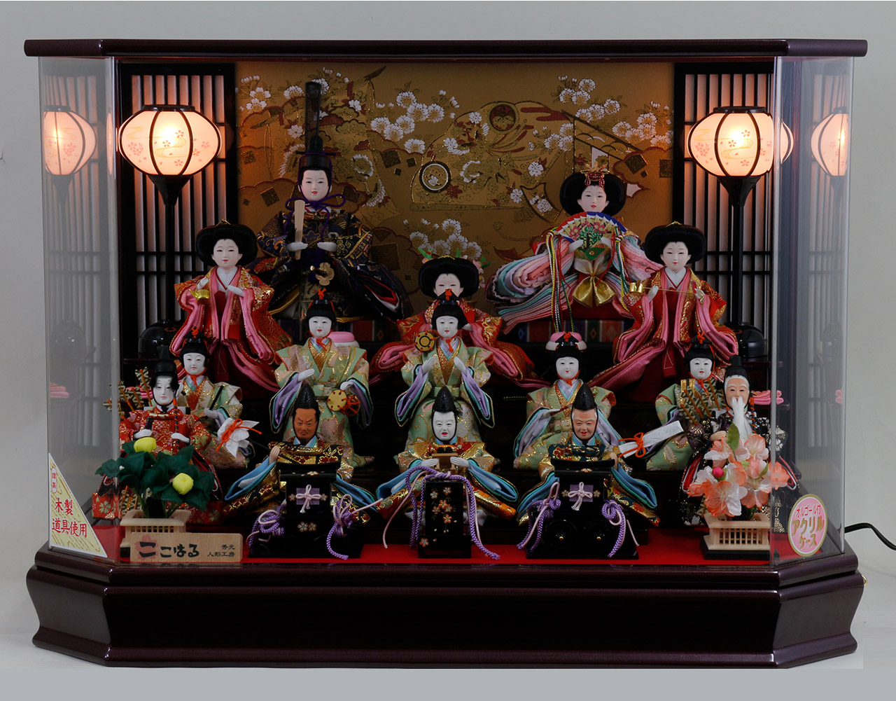 雛人形 衣裳着十五人アクリルケース飾りセット【P88303】 出来る限りの