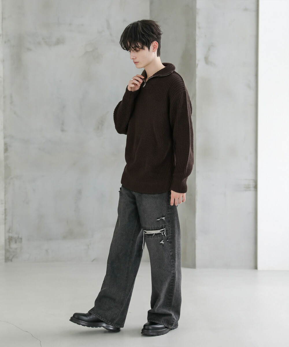 楽天市場】ハーフジップニット メンズ 畦編み セーター ビッグ