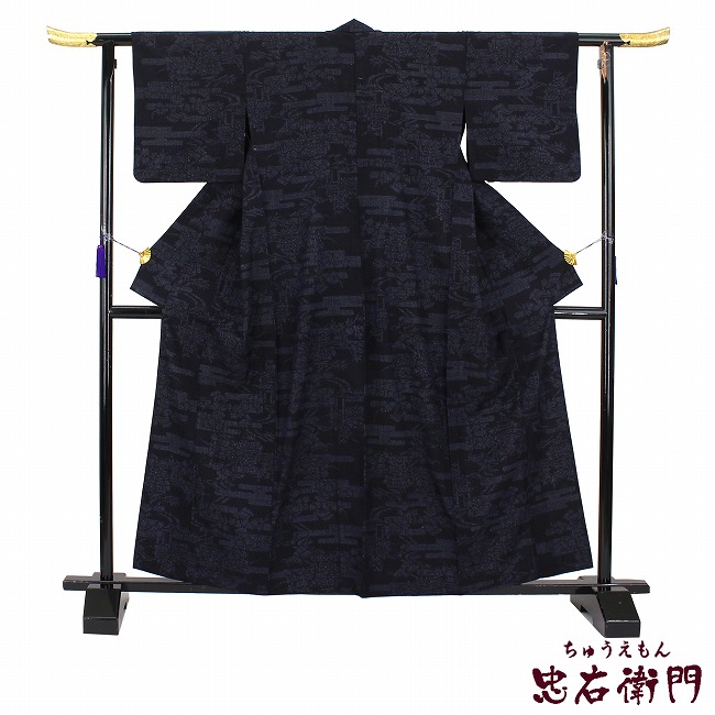 中古】 本場結城紬 単衣 証紙 着物 裄丈65 リサイクル着物 正絹 袷