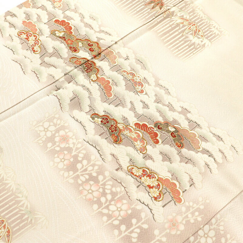 中古】 色留袖 訪問着仕立て 一つ紋 違い鷹の羽 袷 レディース 正絹 白