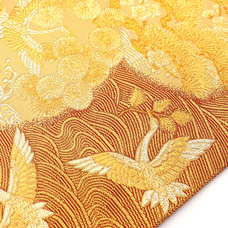 中古】 袋帯 フォーマル 留袖・訪問着向き 正絹 六通柄 朱金 碁盤縞 鶴