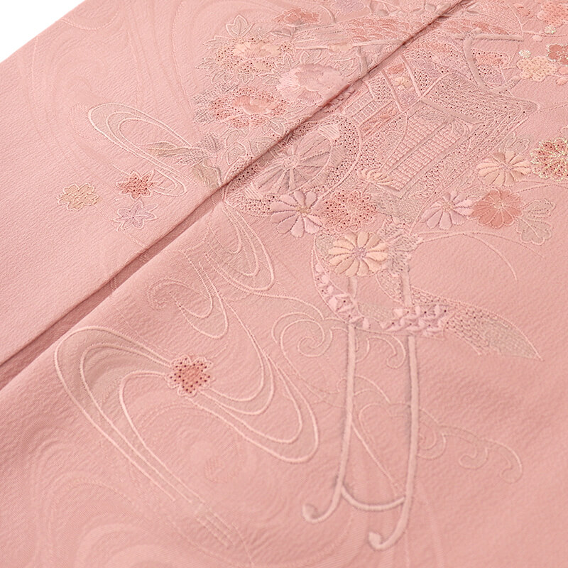 中古】 付下げ 付け下げ 附下 一つ紋 レディース 正絹 ピンク 無地付